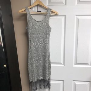 Silver crochet fringe flapper dress